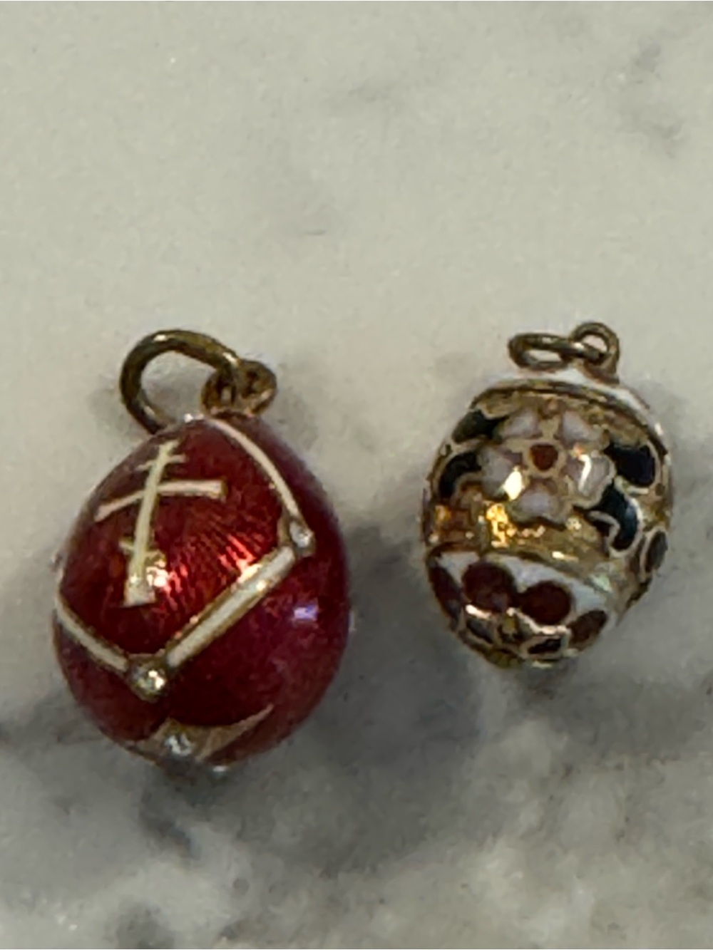 Red Enamel Egg Charm Pendant with Gold Accents - Women Jewelry Necklace Charm